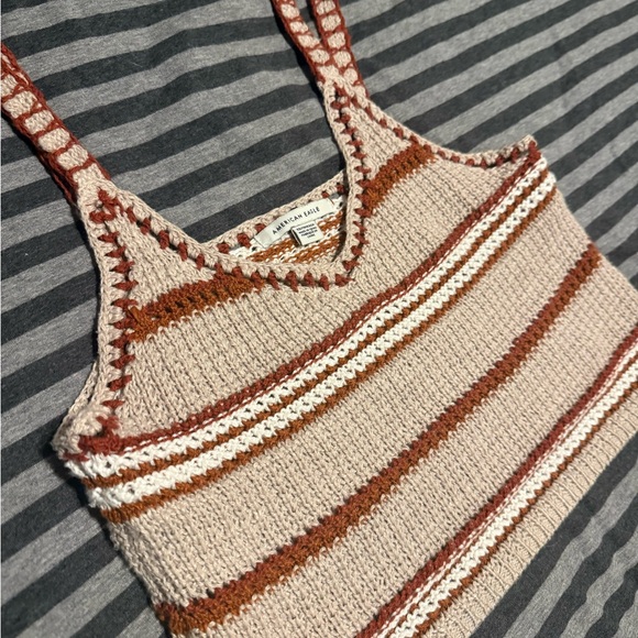 American Eagle Outfitters Striped Knit Crop Tank in Cream and Rust - Picture 2 of 3